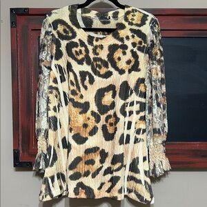Leopard Print Long Sleeve Tunic - Beige/Black